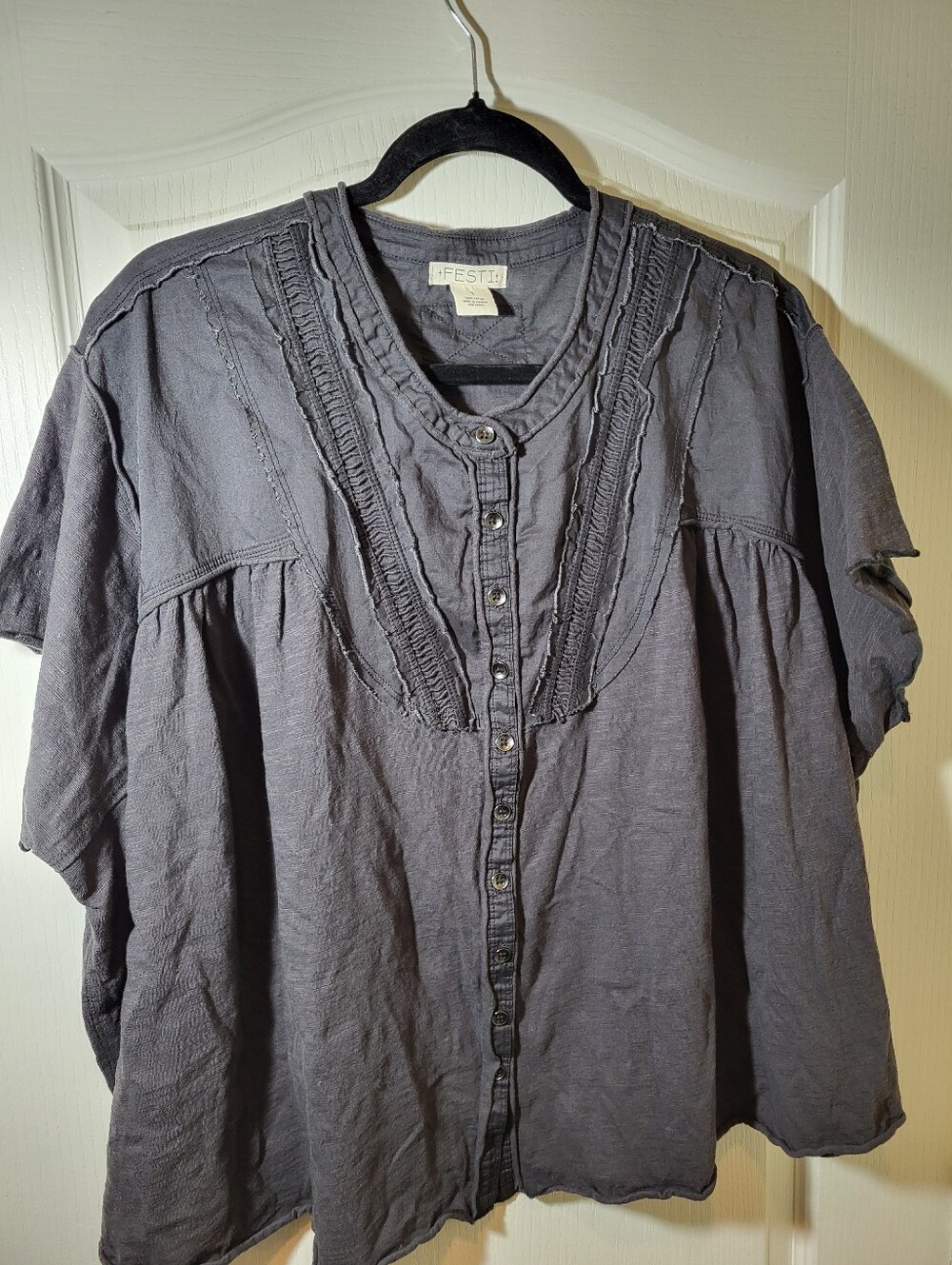 torrid Dark Gray Button-Front Ruffle Yoke Shirt